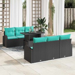 vidaXL Kerti Kanapé Szett 7 db Fekete Poly Rattan