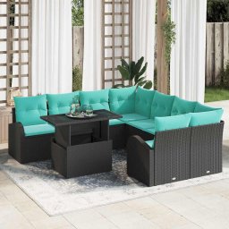 vidaXL Kerti Kanapé Szett 9 db Fekete Poly Rattan