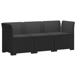vidaXL 3-Fős Kerti Kanapé Párnákkal Rattan Hatással PP Antracitszürke