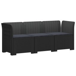 vidaXL 3-Fős Kerti Kanapé Párnákkal Rattan Hatással PP Antracitszürke