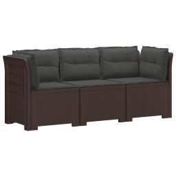 vidaXL 3-Fős Kerti Kanapé Párnákkal Rattan Hatással PP Barna