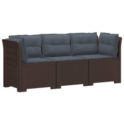 vidaXL 3-Fős Kerti Kanapé Párnákkal Rattan Hatással PP Barna