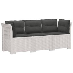 vidaXL 3-Fős Kerti Kanapé Párnákkal Rattan Hatással PP Fehér