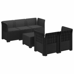 vidaXL 5-Személyes Kerti Kanapé Párnákkal Rattan Hatású PP
