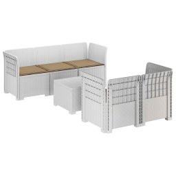 vidaXL 5-Személyes Kerti Kanapé Párnákkal Rattan Hatású PP Fehér
