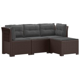 vidaXL 4-Fős Kerti Kanapé Párnákkal Rattan Kinézet PP Barna