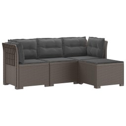 vidaXL 4-Fős Kerti Kanapé Párnákkal Rattan Kinézet PP Világosszürke
