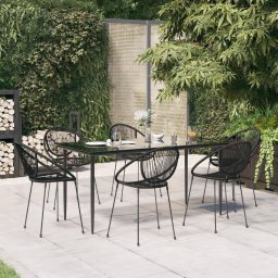 vidaXL 7 részes fekete PVC rattan kerti étkezőgarnitúra