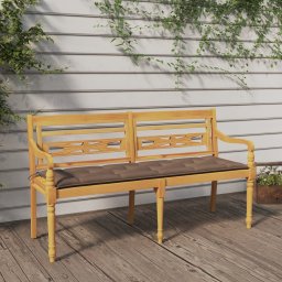 vidaXL tömör tíkfa Batavia pad tópszínű párnával 150 cm