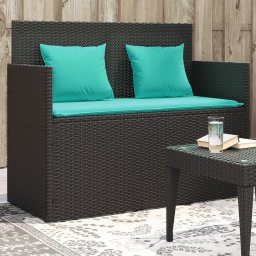 vidaXL fekete polyrattan kerti pad párnával