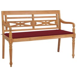 vidaXL tömör tíkfa Batavia pad bordó párnával 120 cm