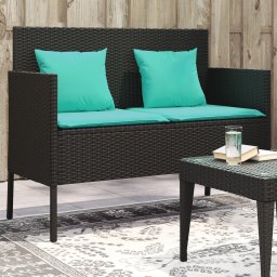 vidaXL fekete polyrattan kerti pad párnával