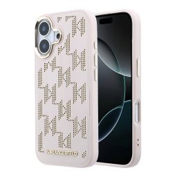 Karl Lagerfeld PU Perforated Monogram Apple iPhone 17 mágneses tok, MagSafe, rózsaszín-arany