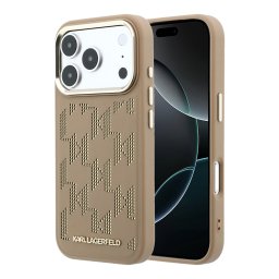 Karl Lagerfeld PU Perforated Monogram Apple iPhone 17 Pro Max mágneses tok, MagSafe, bézs-arany