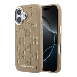 Karl Lagerfeld PU Perforated Monogram Apple iPhone 17 mágneses tok, MagSafe, bézs-arany