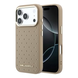 Karl Lagerfeld PU Perforated Gold Dots Apple iPhone 17 Pro Max mágneses tok, MagSafe, bézs-arany