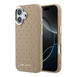 Karl Lagerfeld PU Perforated Gold Dots Apple iPhone 17 mágneses tok, MagSafe, bézs-arany
