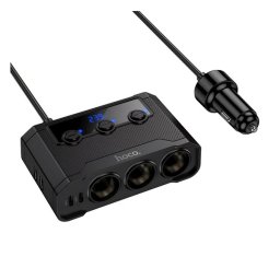 HOCO Z64 szivargyújtó adapter (elosztó, 3 szivargyújtó+2 USB+2 Type-C aljzat, 240W, PD gyorstöltés 3.0) FEKETE