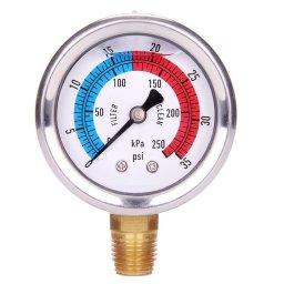 Glicerines inox nyomásmérő óra radiális oldalsó csatlakozással 40PSI
