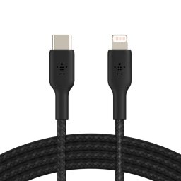 Belkin BOOST CHARGE Lightning/USB-C kábel, 2 m, fekete – strapabíró