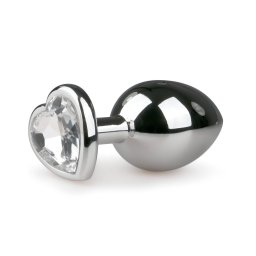 EasyToys Metal No.7 - szíves anál plug fehér kővel (ezüst)