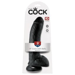 King Cock 9 - nagy tapadókorongos, herés dildó (23 cm, fekete)