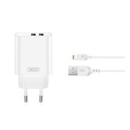 XO CE34 hálózati töltő 2 USB aljzat (2.4A, gyorstöltő + lightning kábel) FEHÉR