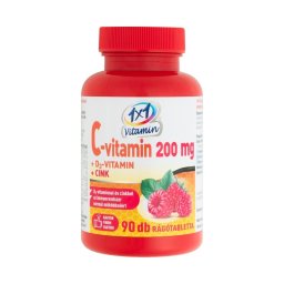 1x1 Vitamin C-vitamin 200 mg + D3-vitamin + Cink málna ízű rágótabletta 90x
