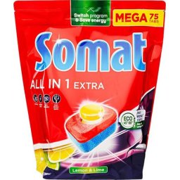 SOMAT Mosogatógéptabletta, 75 db, SOMAT "All in 1 Extra", Lemon&Lime