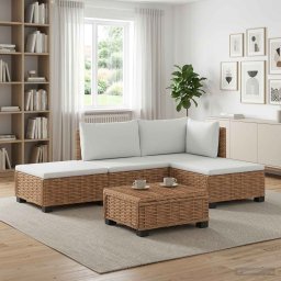 vidaXL 4 db Rattan Kerti Bútor Készlet Párnákkal GENDT Természetes