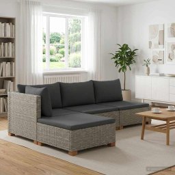 vidaXL 3 db Rattan társalgó szett párnákkal GENDT Természetes Rátta