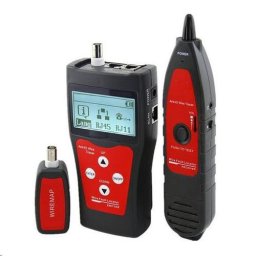 LAN kábel tesztelő TLCD76 LCD kijelzővel, koax, Cat3/Cat5E/Cat6, UTP/STP, USB, szondával