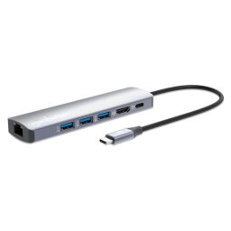 MANHATTAN dokkolóállomás USB-C 6in1, 1xHDMI, 1xUSB-C, 3xUSB, 1xRJ45, szürke
