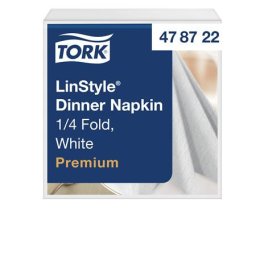 TORK Szalvéta, iparilag komposztálható, 1/4 hajtogatott, 1 rétegű, 39x39 cm, Premium, TORK "LinStyle", fehér