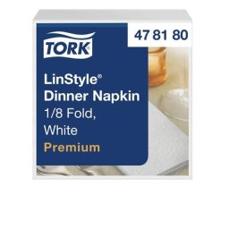 TORK Szalvéta, iparilag komposztálható, 1/8 hajtogatott, 1 rétegű, 39x39 cm, Premium, TORK "LinStyle", fehér