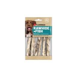 Flamingo jutalomfalat - Rawhide Stick nyersbőr rúdakra tekert halbőr 85 g