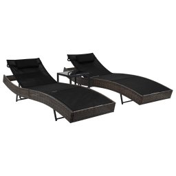 vidaXL 2 db barna polyrattan és textilén napozóágy asztallal