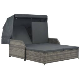 vidaXL szürke kétszemélyes polyrattan napozóágy napellenzővel