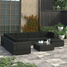 vidaXL 8 részes fekete polyrattan kerti ülőgarnitúra párnákkal