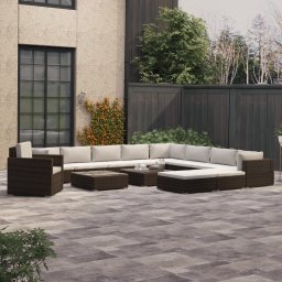 vidaXL 13 részes barna polyrattan kerti bútorszett párnákkal