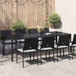 vidaXL fekete polyrattan és edzett üveg kerti asztal 250 x 100 x 75 cm