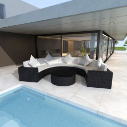 vidaXL 6 részes fekete polyrattan kerti ülőgarnitúra párnákkal