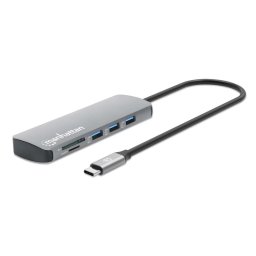 MANHATTAN dokkolóállomás USB-C 9v1, 1xHDMI, 2xUSB-C, 3xUSB, 1xRJ45, SD kártyaolvasó, szürke