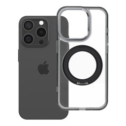 Apple iPhone 15 Pro tok, gyűrűs kitámasztóval, kameravédő peremmel, MagSafe, átlátszó-fekete