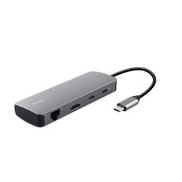 TRUST dokkolóállomás DALYX USB-C, 8in1, HDMI, RJ45, 2xUSB-C, 2xUSB-A, microSD/SD kártya, szürke színben
