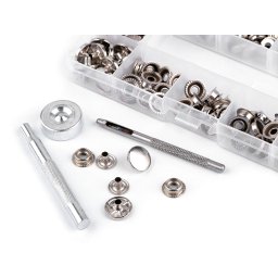 Dzseki patent rugós készlet Ø15 mm patentozó szerszám lyukasztóval vastag anyagra