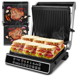 Professzionális 5 programos Kihúzható XXL, elektromos, kontakt grill szendvicssütő és Panini sütő, 2500W, SM5000W-PRO