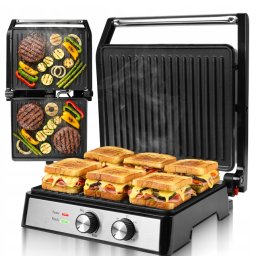 Kihúzható XXL, elektromos, kontakt grill szendvicssütő és Panini sütő, 2500W, nagyméretű sütőfelülettel 1392 cm2
