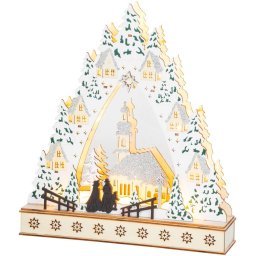 Dekoráció MagicHome Karácsony, Falu templommal, LED, MDF, 30x7x33,5 cm