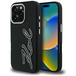 Karl Lagerfeld FW Grained Signature Logo tok iPhone 16 Pro Max készülékhez (fekete)